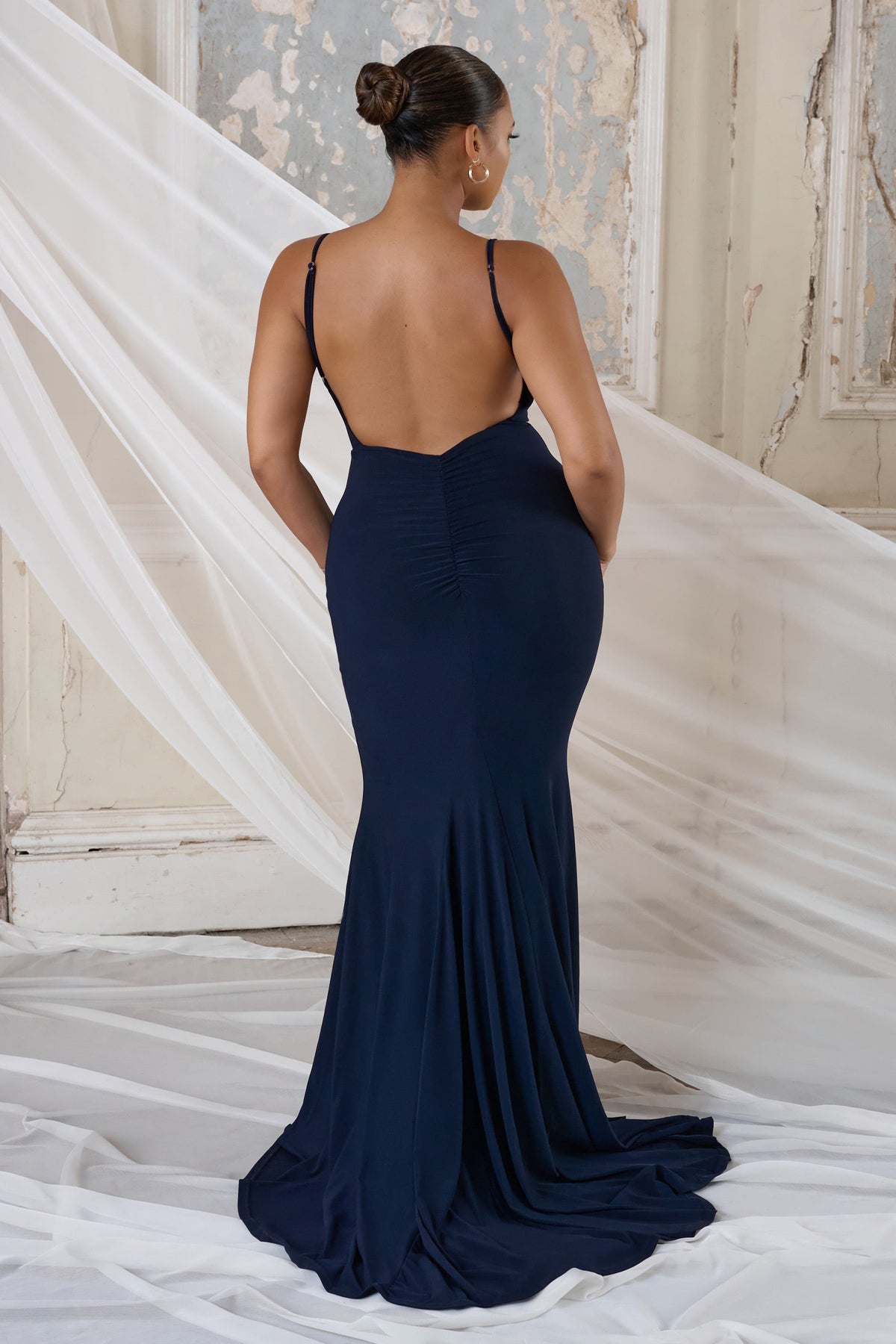 Irreplaceable | Robe longue sirene demoiselle d'honneur a dos nu bleu marine