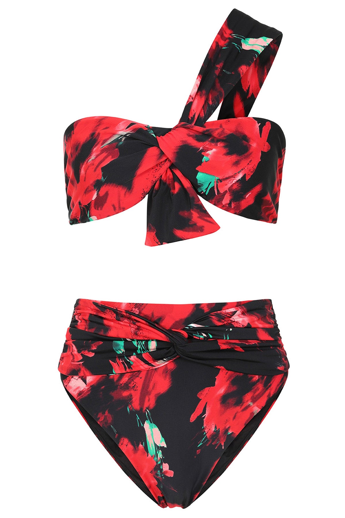 High Tide | Bas de bikini multi-colour taille haute avec noeud sur le devant