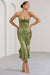 Per Favore | Jupe longue fendue froncée en satin vert olive