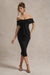 Selbie | Robe mi-longue bardot noire avec drapé
