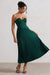 Bordeaux | Robe mi-longue en satin vert à style corset