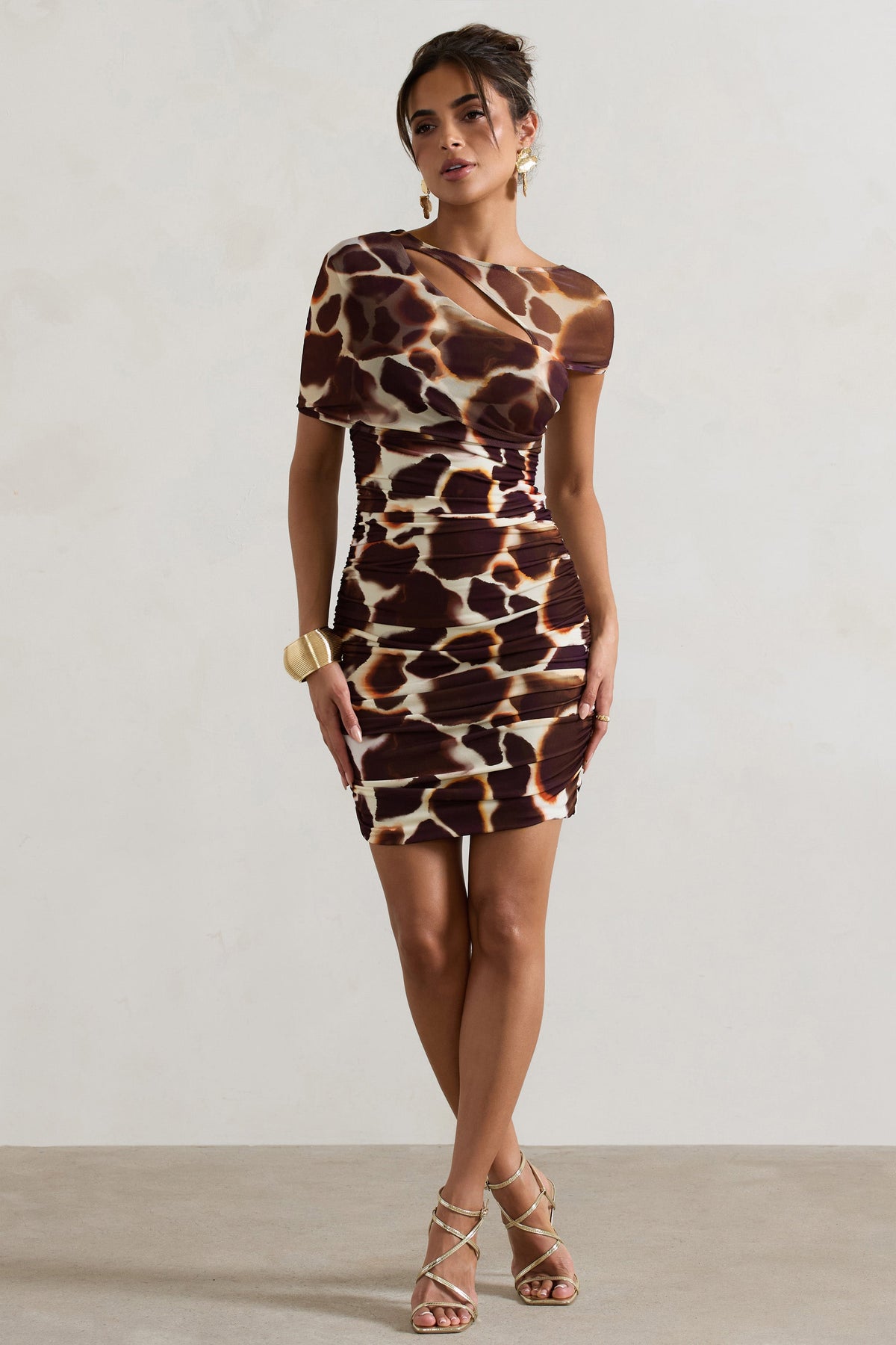 Himalaya | Mini-robe imprimé girafe avec fronces et superposition en maille