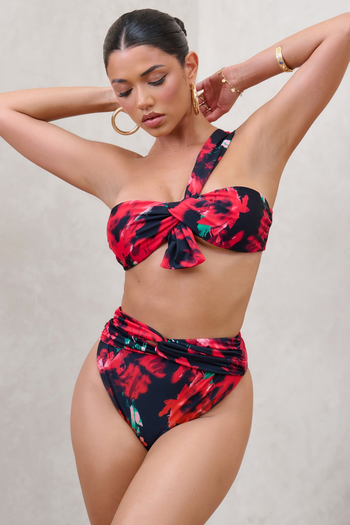 High Tide | Bas de bikini multi-colour taille haute avec noeud sur le devant