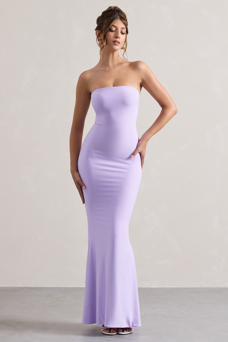 Ceremony Robe longue lilas à encolure en bandeau et queue de