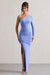 Anima | Robe longue asymétrique bleu poudré à une manche et froncée