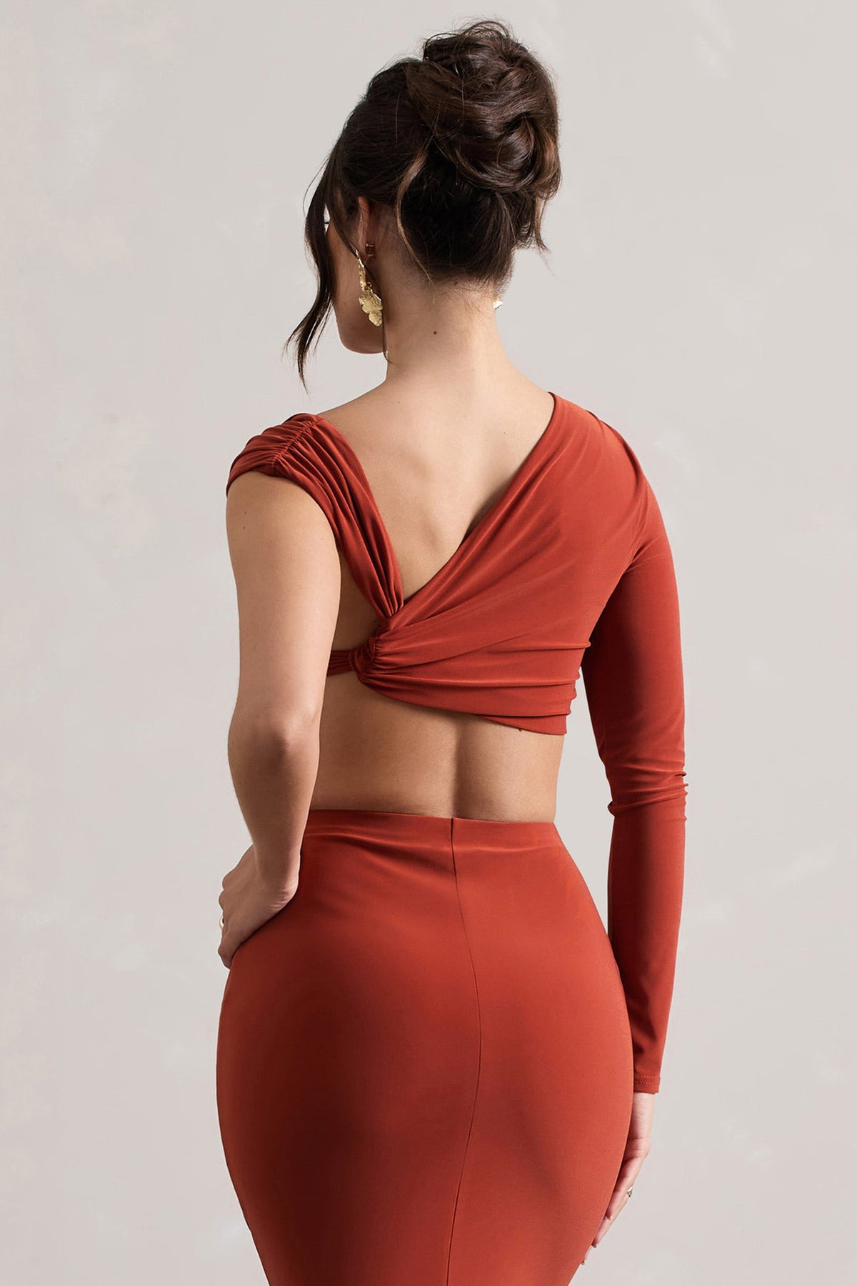 Agalia | Crop top terracotta froncé à une manche asymétrique