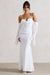 Rhiannon | Robe longue crème drapée à manches larges et queue de poisson