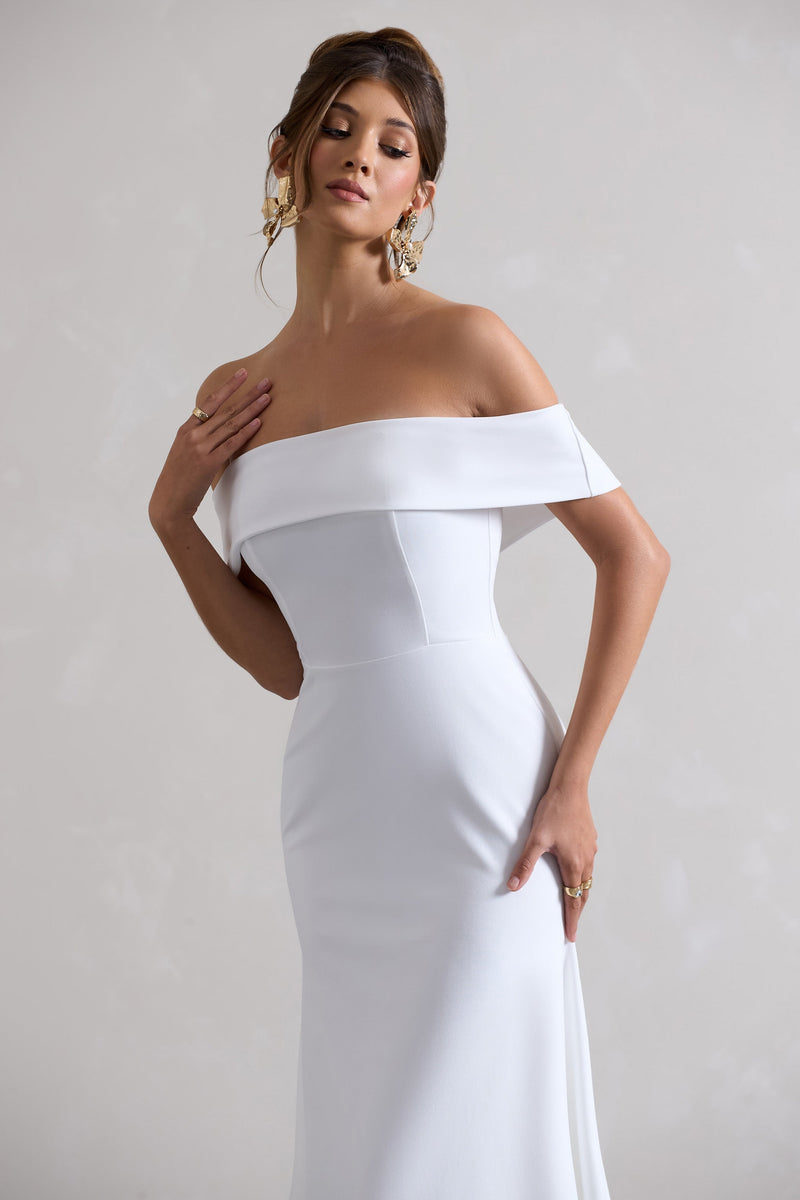 Windsor Robe longue blanche à encolure bardot – Club L London FR