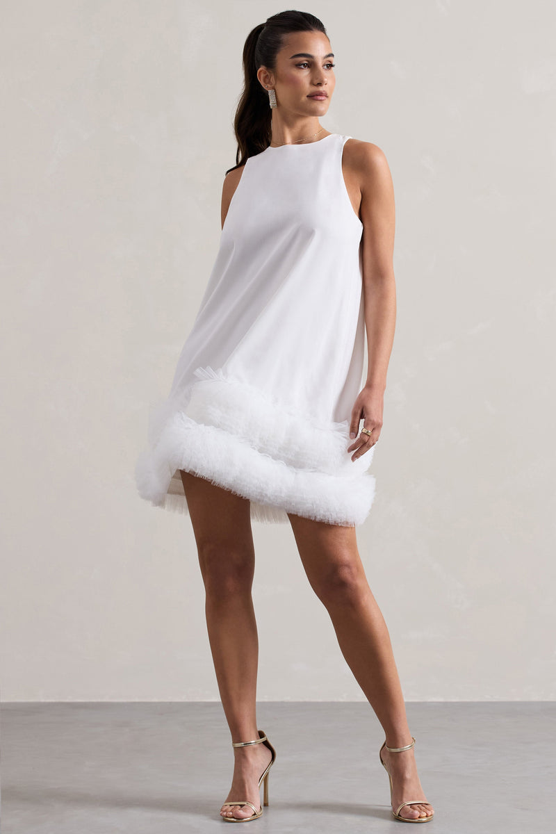 Raise A Glass Mini-robe blanche coupe droite avec ourlet en tulle �?? Club L London - FR