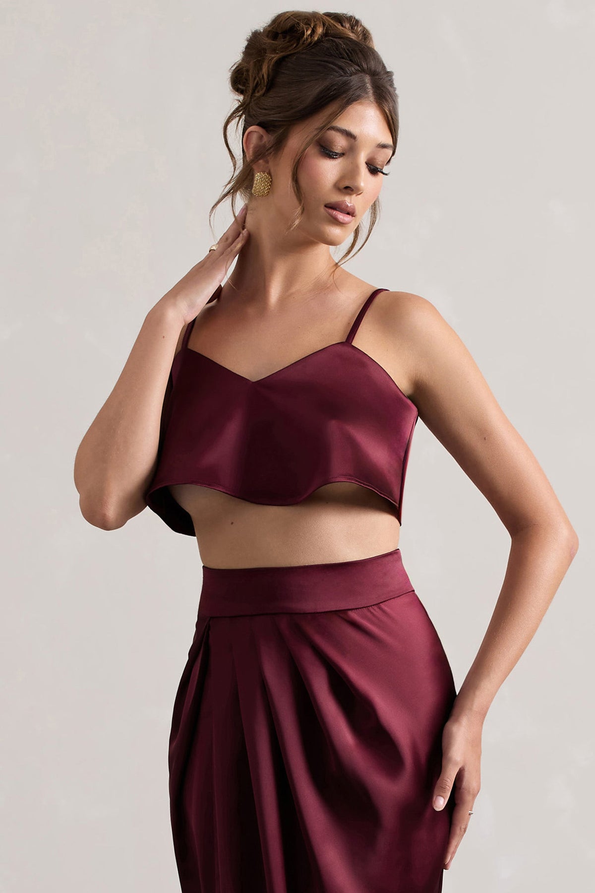 Fawn | Crop top en satin couleur prune