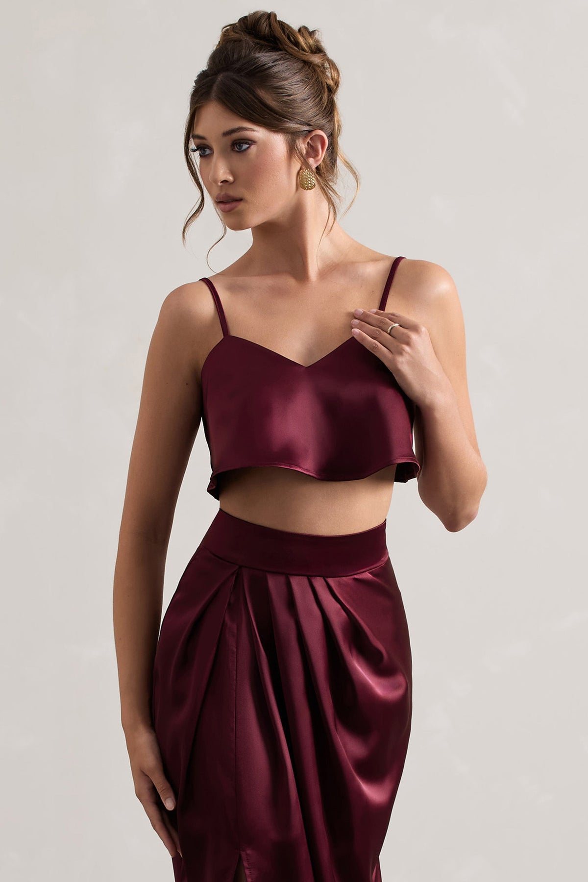 Fawn | Crop top en satin couleur prune