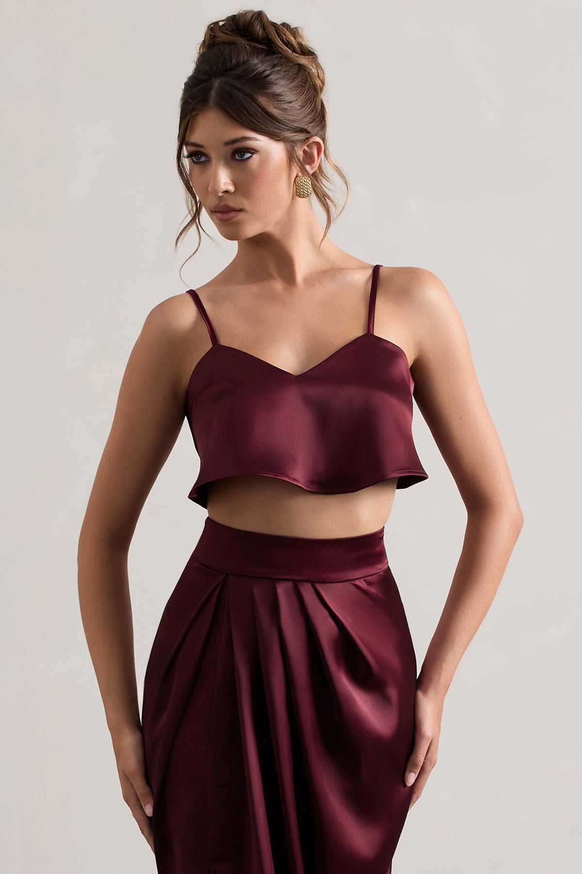 Fawn | Crop top en satin couleur prune