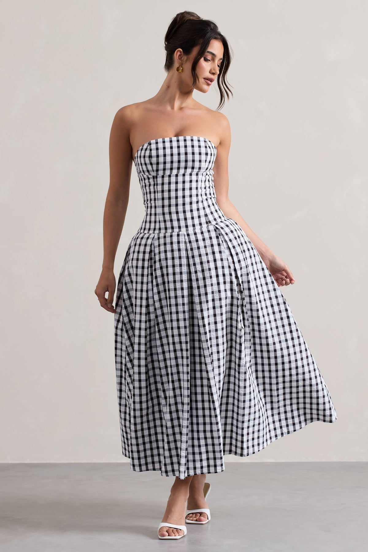 Maisy | Robe longue vichy noir et blanc  sans bretelles