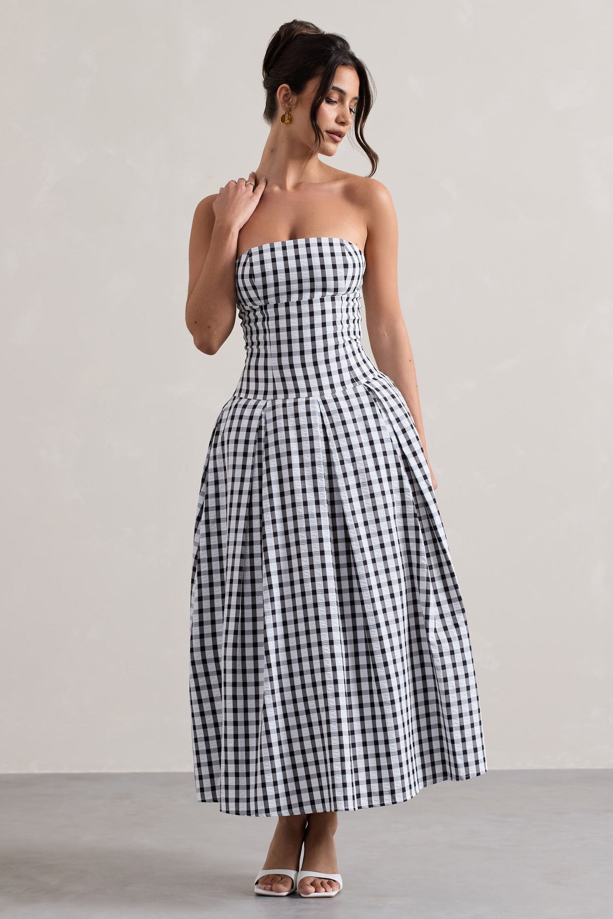 Maisy | Robe longue vichy noir et blanc  sans bretelles