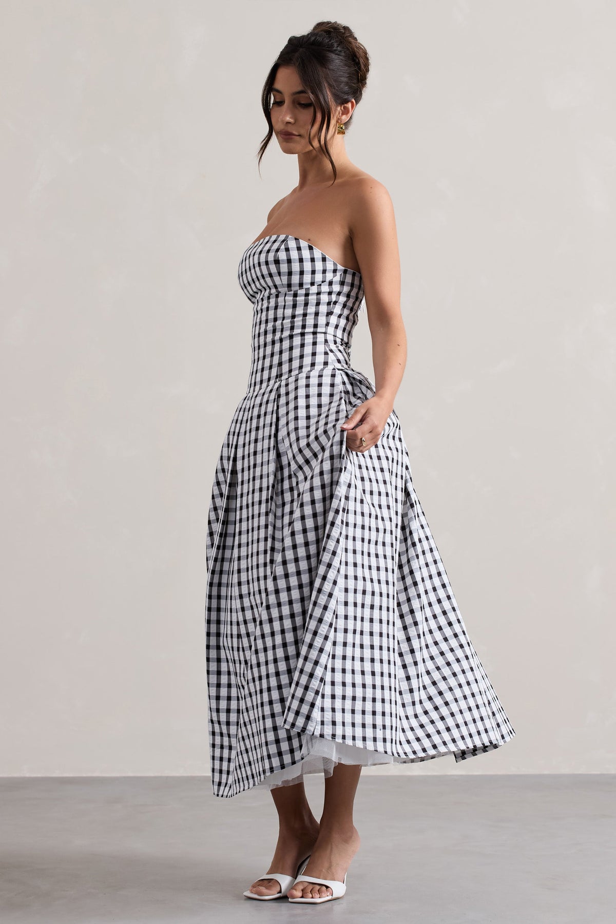 Maisy | Robe longue vichy noir et blanc  sans bretelles