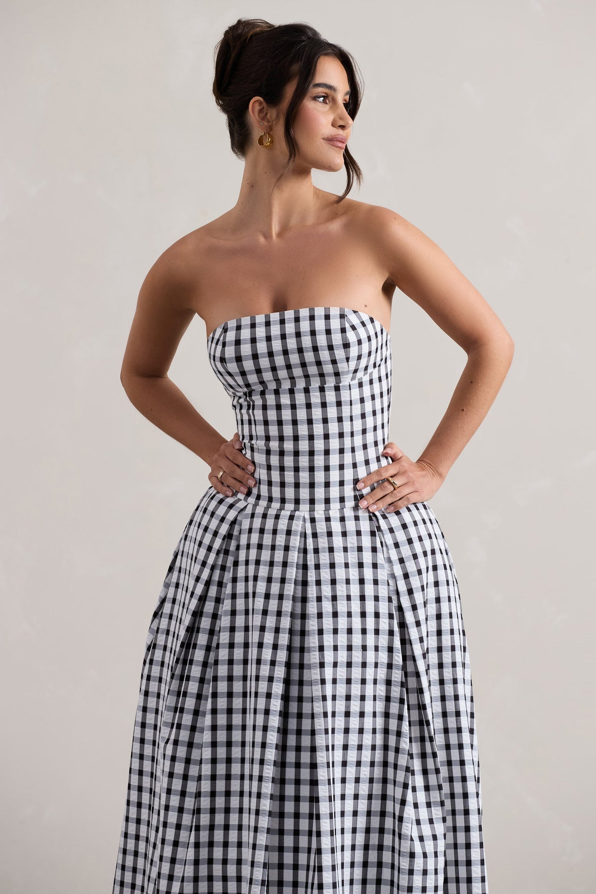 Maisy | Robe longue vichy noir et blanc  sans bretelles