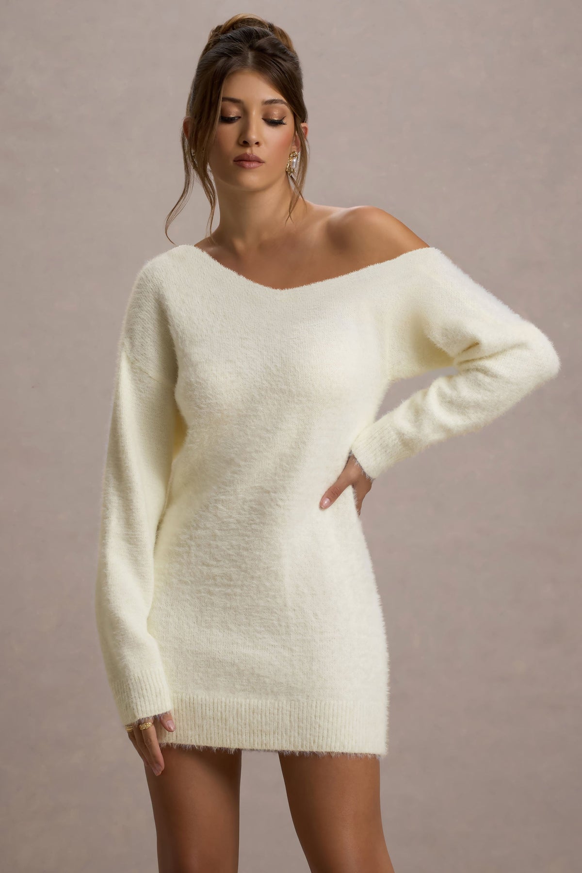 Terra | Mini-robe surdimentionnée en faux mohair crème