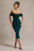 Selbie | Robe mi-longue bardot vert bouteille avec drapé