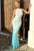 Escala | Robe longue ombrée vert menthe à strass et encolure arrondie