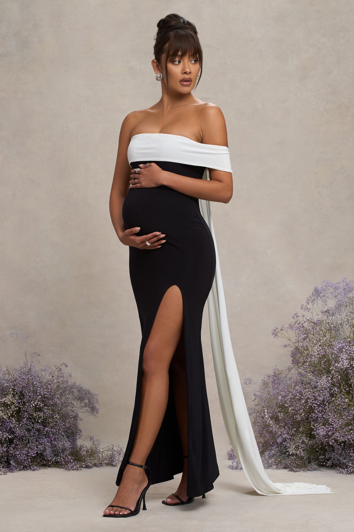 Legacy | Robe Maxi de Maternité Bardot Bicolore à Fente avec Drapé