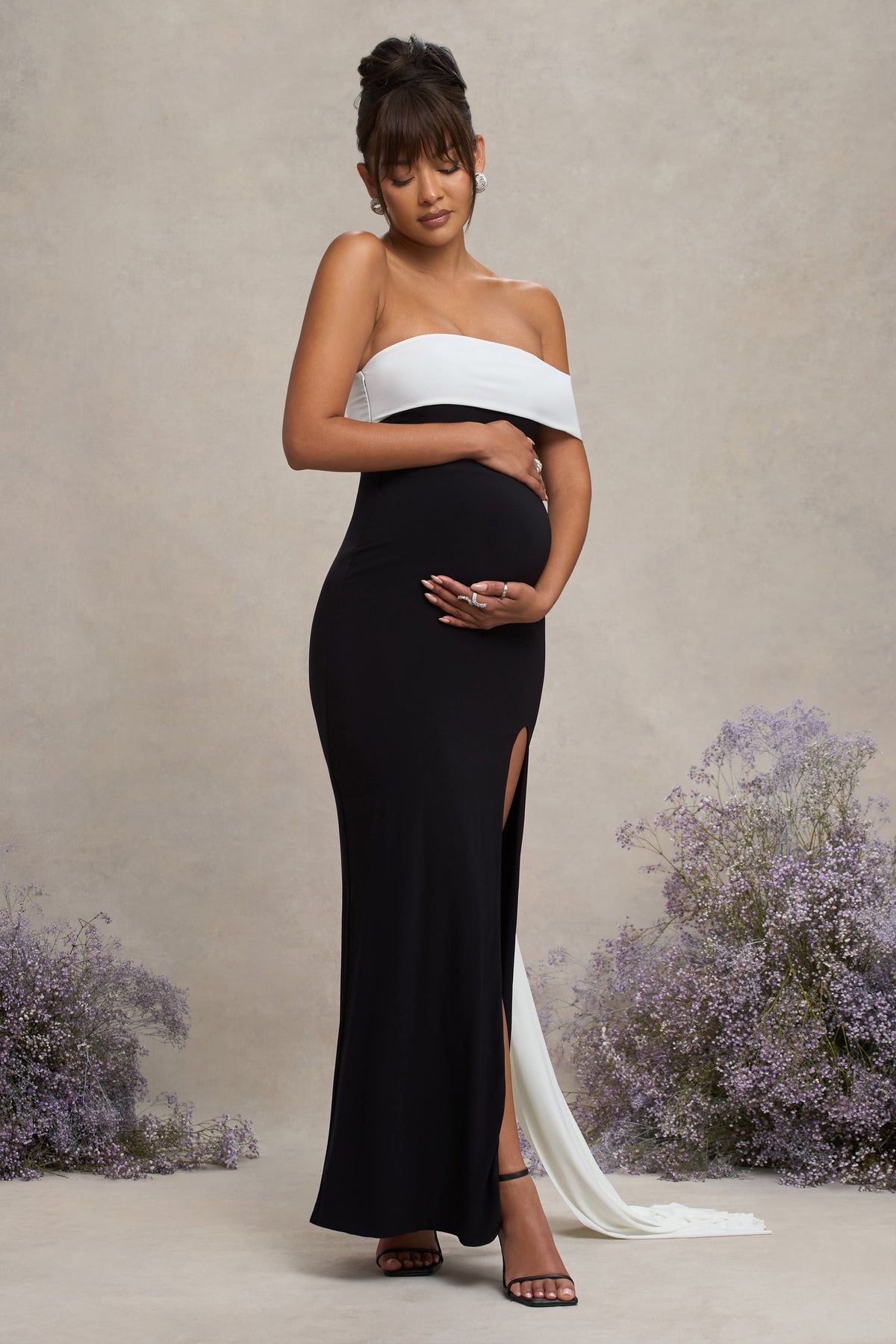Legacy | Robe Maxi de Maternité Bardot Bicolore à Fente avec Drapé