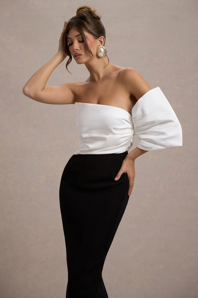 Perception Robe mi-longue noire et blanche ?� une seule manche asym?�t �?? Club L London - FR