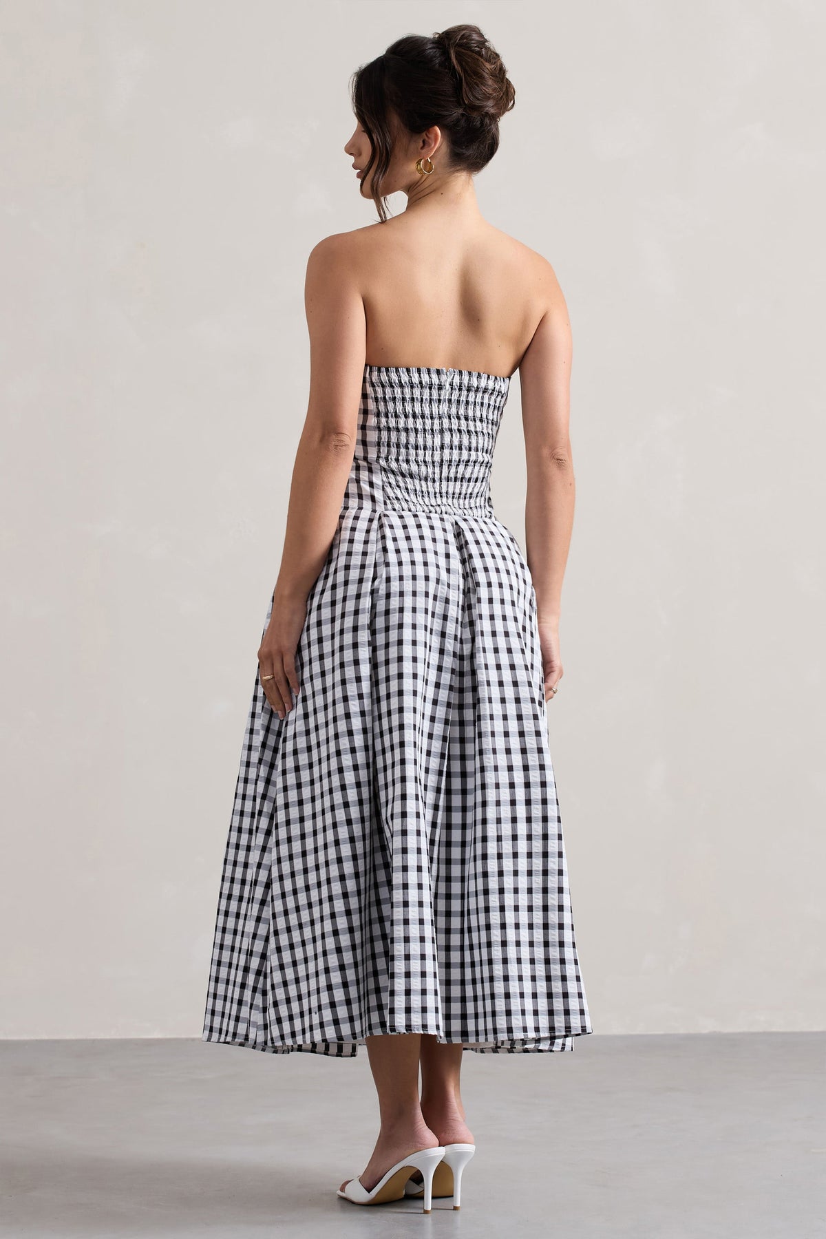 Maisy | Robe longue vichy noir et blanc  sans bretelles