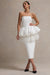 Jones | Robe Midi Blanche Sans Bretelles avec Taille Peplum en Tulle