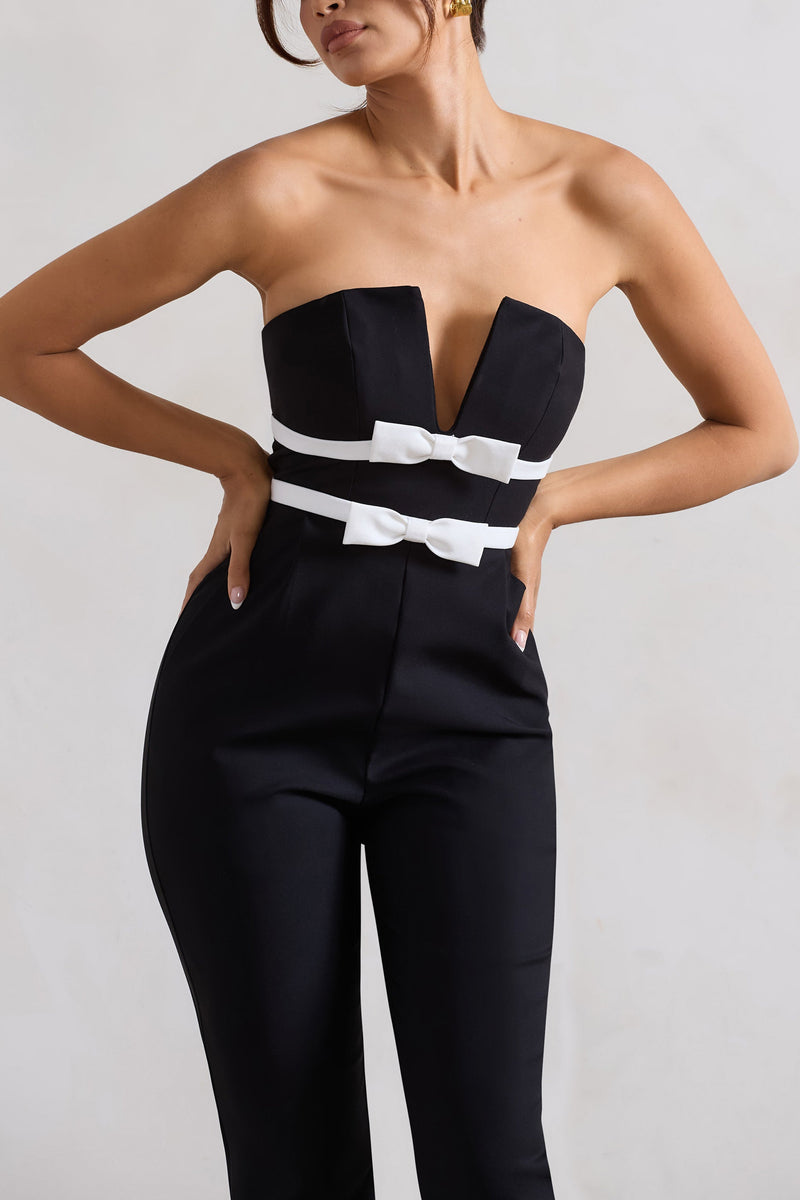 Robe Ajustée Sans Bretelles GEORGE - Taille 16 - Couleur Ivoire Et Noire - Maille Fine - Occasion Très Bon état