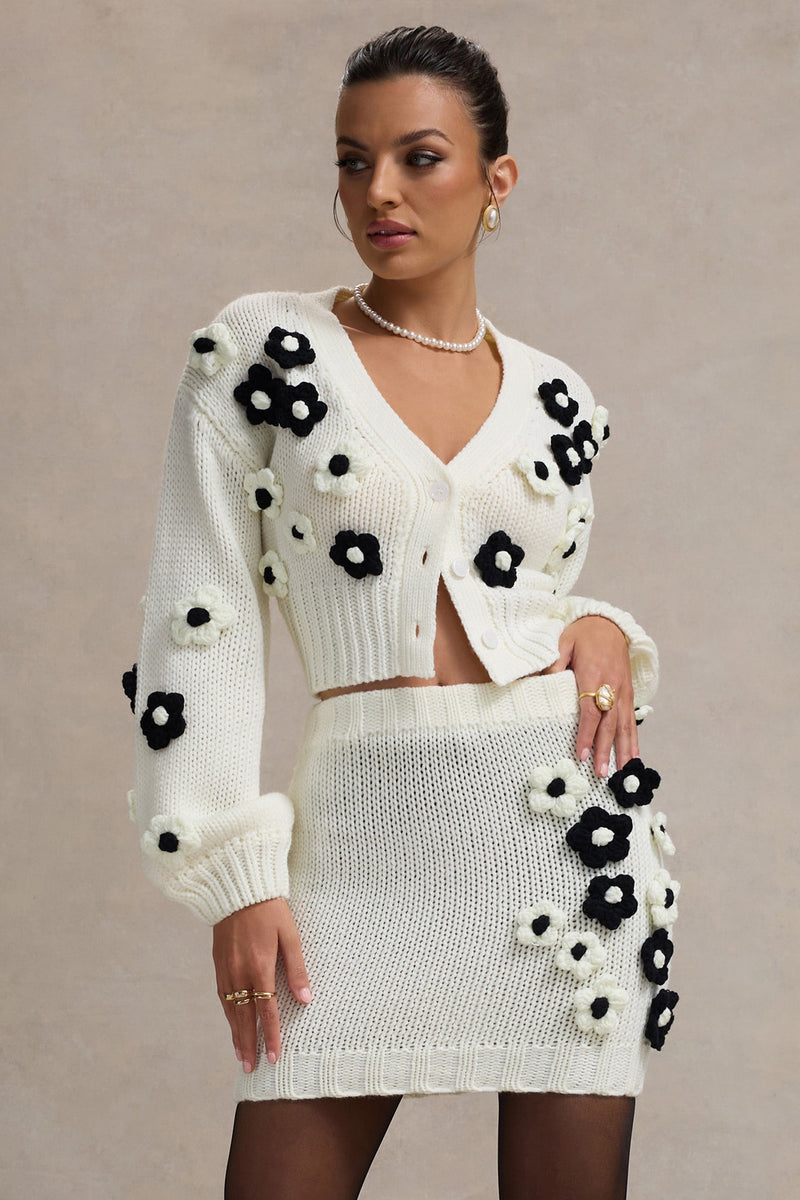 Robe De Soirée Lipsy London - Couleur Crème Et Noir à Fleurs, Taille 10, Genoux - Neuf Sans étiquette