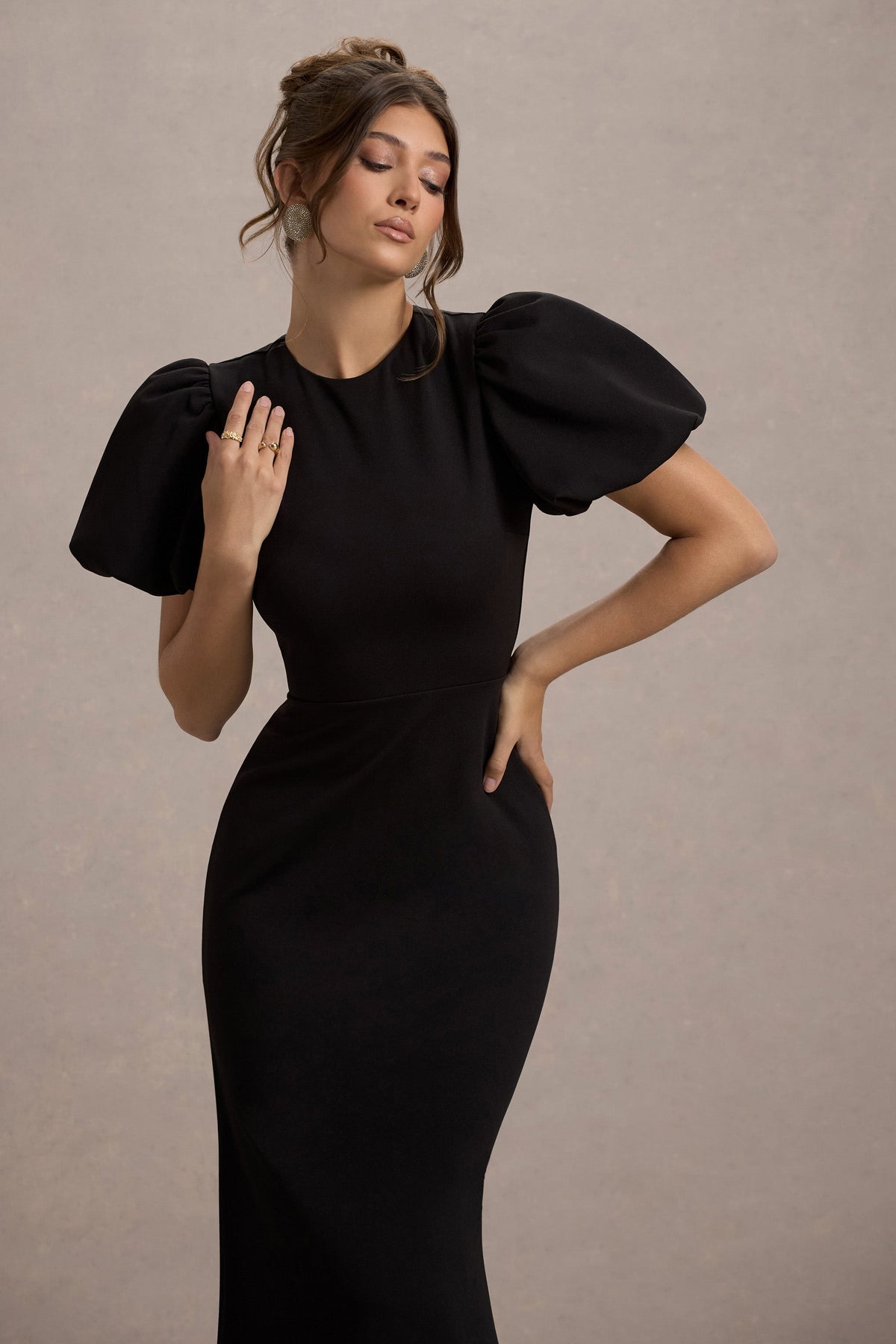 Love Letters | Robe longue noire à manches bouffantes