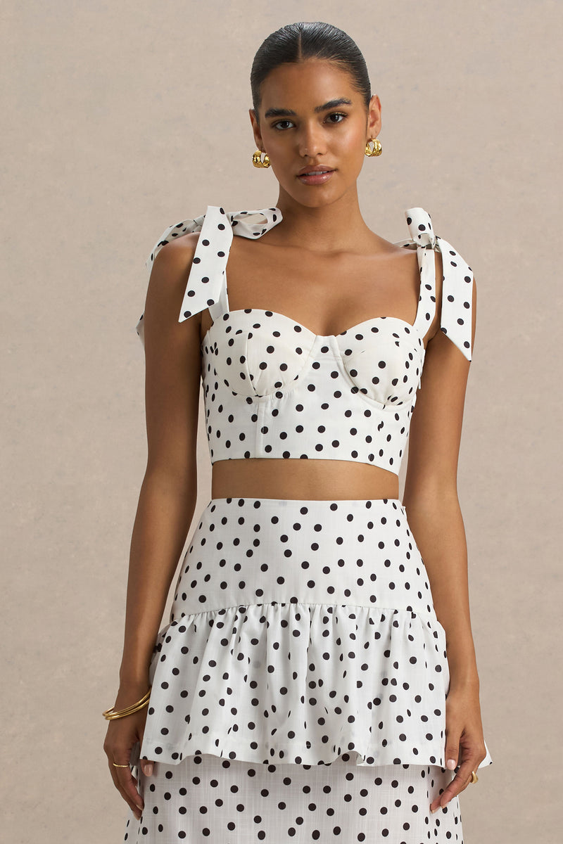 Lumen Top corset blanc  pois avec dcollet cur et bretelles  nu ...