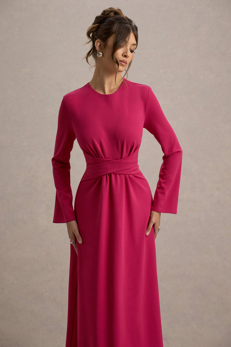 Robe Rose longue côtelé à manche longue main image 1