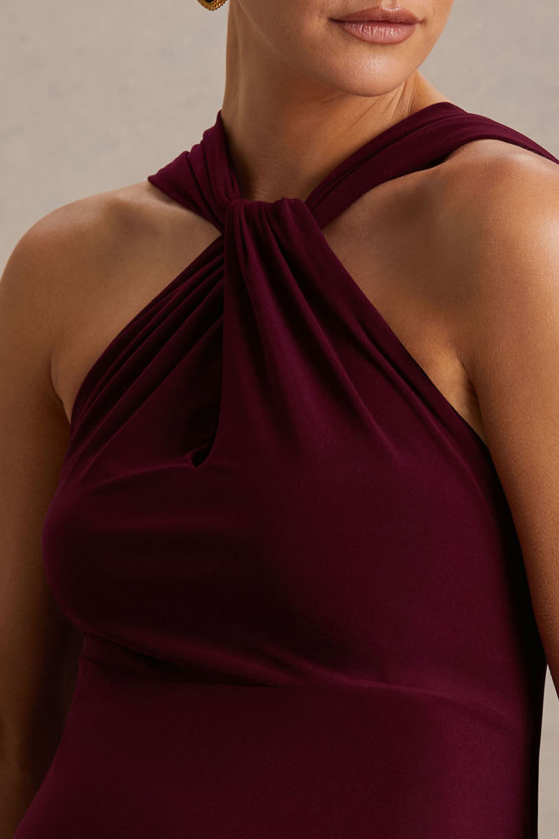 Robe Longue Bustier Rouge Bordeaux Suite Blanco - Dos Nu, Détails Sequins, Taille M, Neuve Avec étiquettes