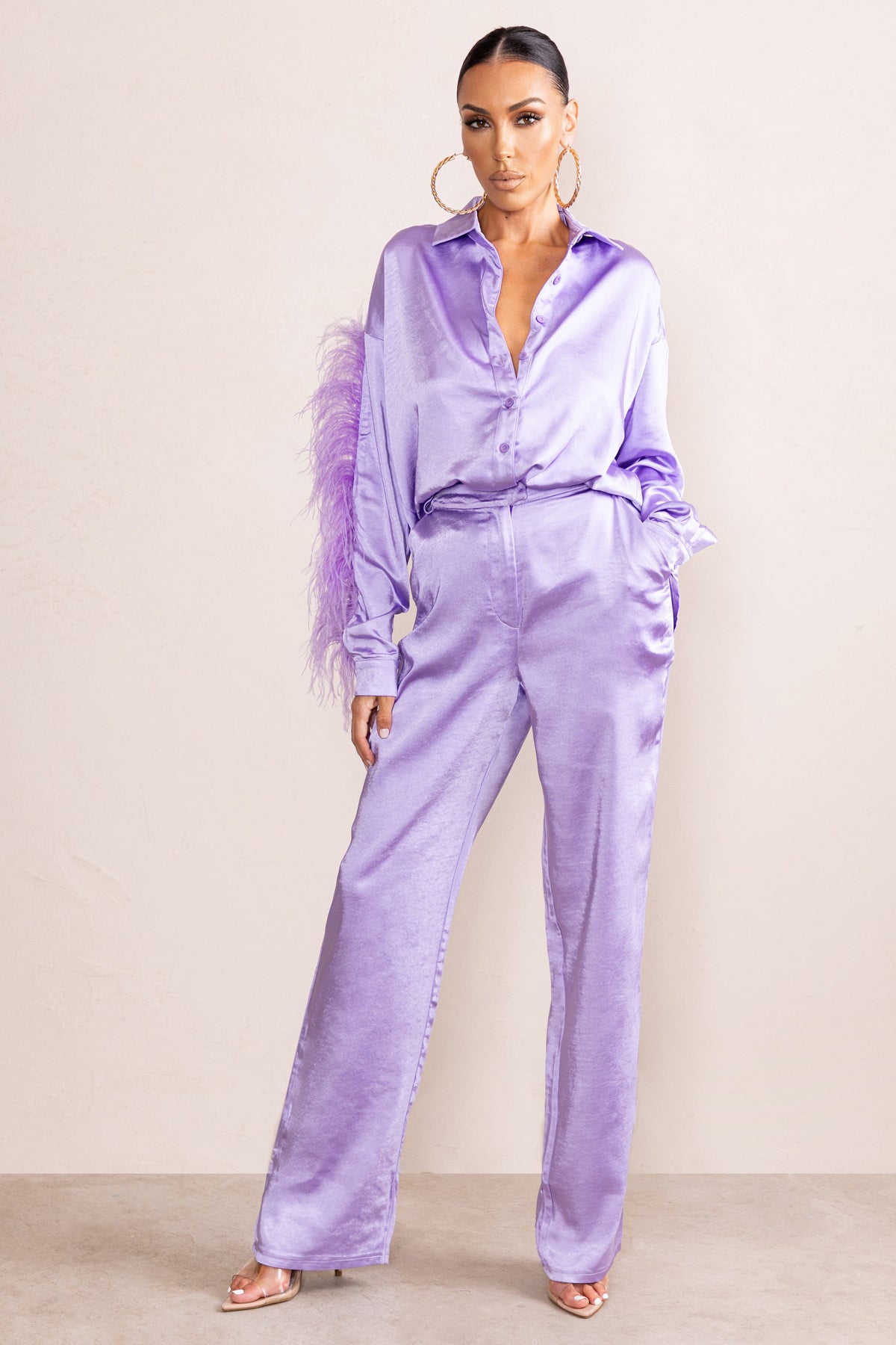 Evening Memories | Pantalon large en satin lila