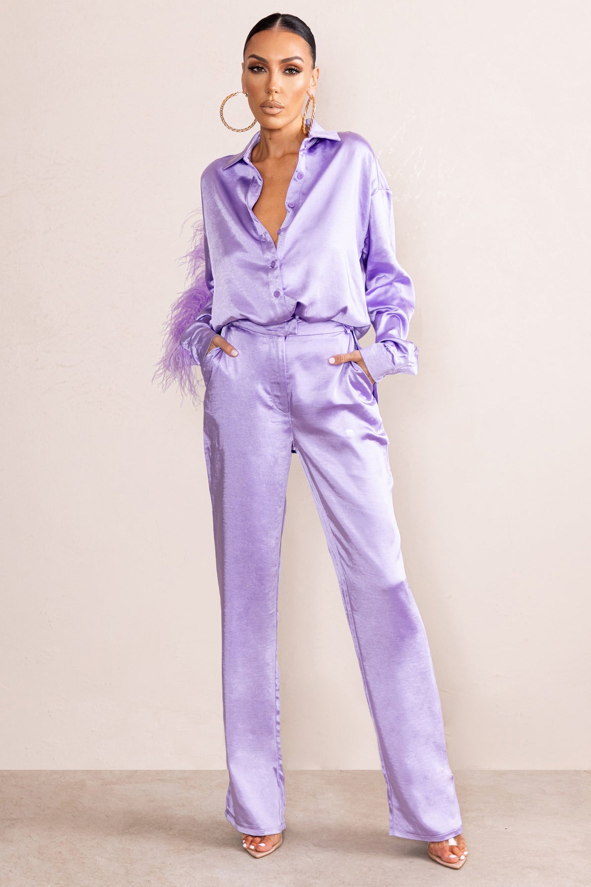 Evening Memories | Pantalon large en satin lila
