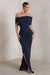 Eva | Robe longue bleu marine avec nœud Bardot et fente