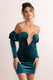 Ivy | Mini-robe en velours sarcelle avec manches bouffantes