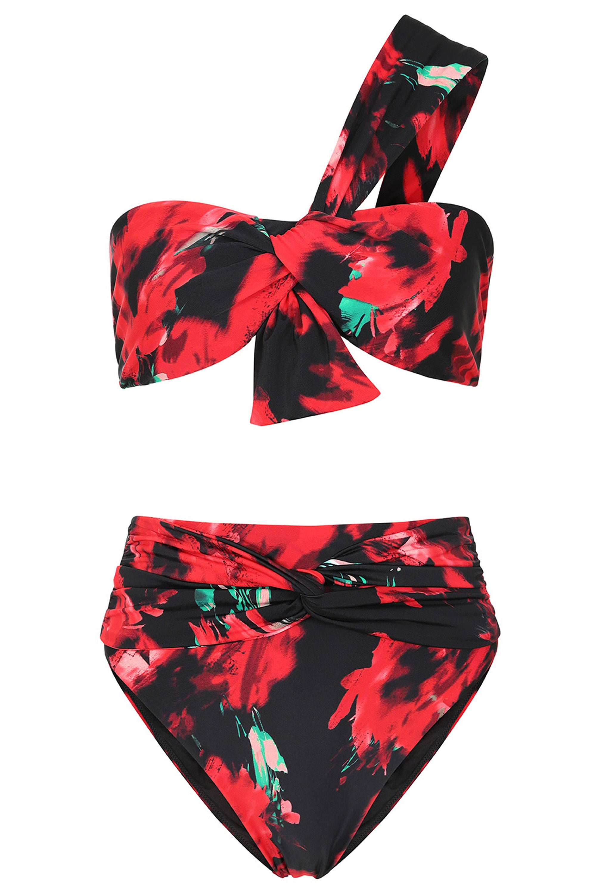 High Tide | Bas de bikini multi-colour taille haute avec noeud sur le devant