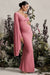 Rhea | Robe longue de maternité rose poudré fendue à col en V et manches cape