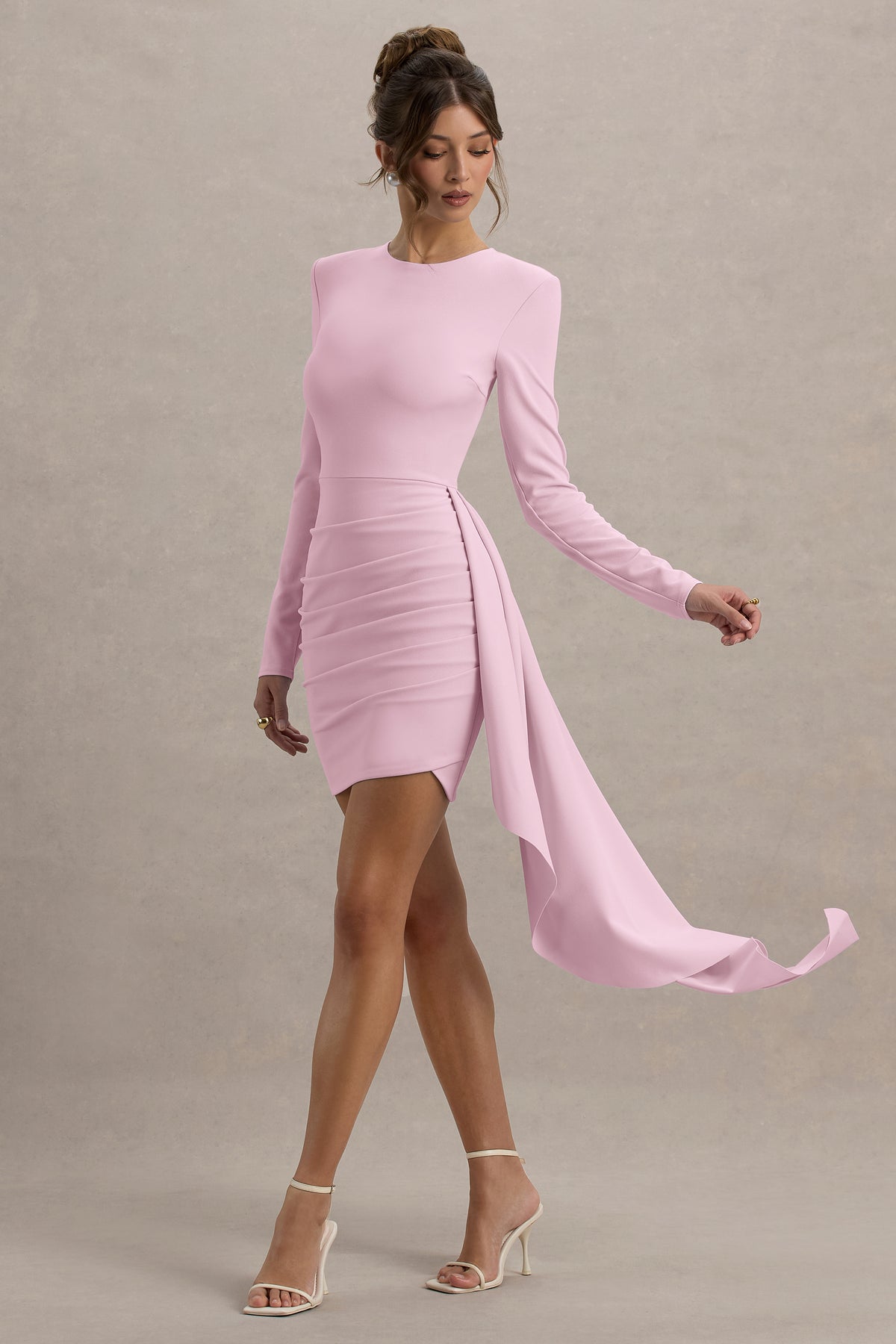 HR_CL136170084 - Zaya Pink Long Sleeve Mini Dress With Drape 07.jpg