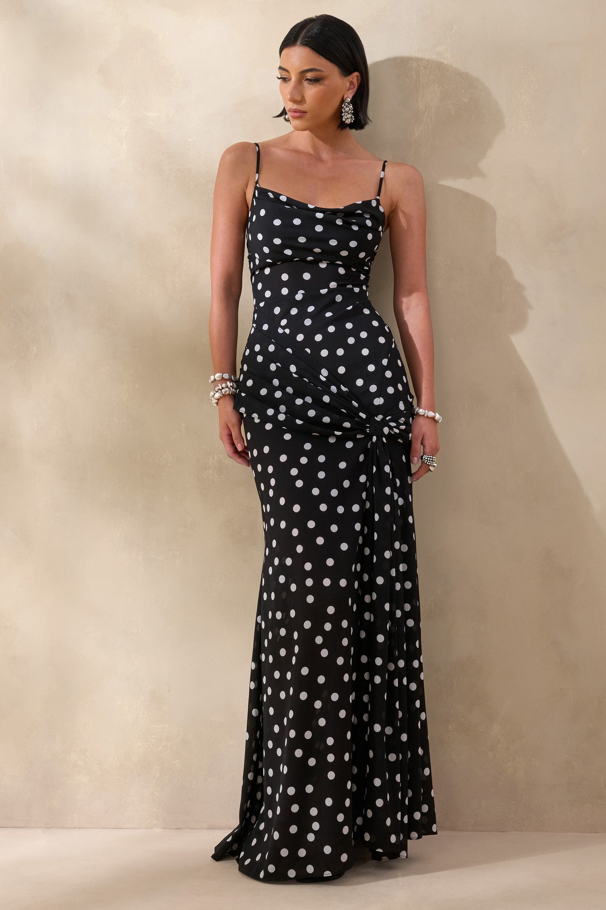 ECM_HR_CL136244001 - Virtue | Black & White Polka Dot Cowl-Neck Fishtail Maxi Dress With Split 2.jpg