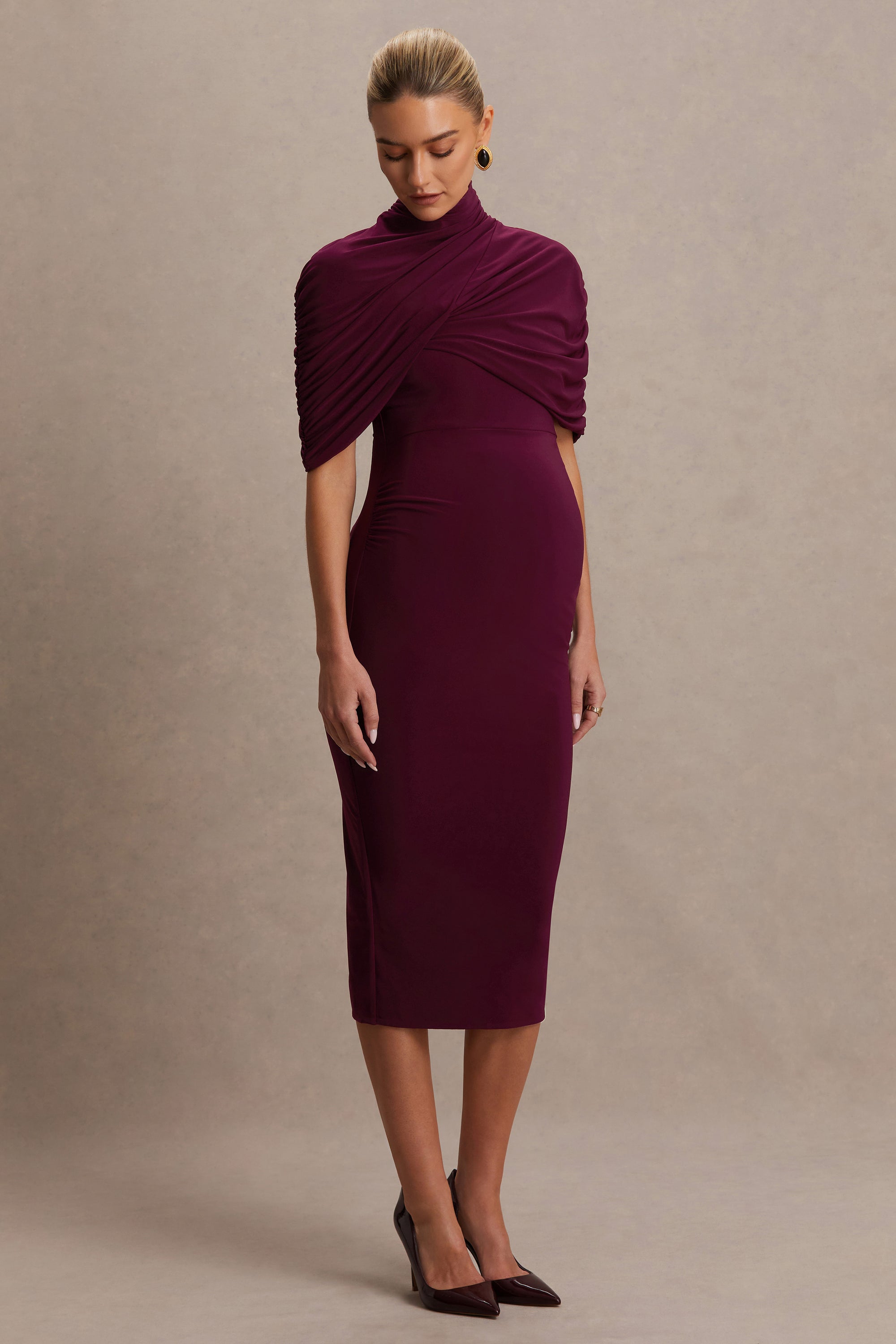 HR_CL136308069 - Augustina Burgundy Maternity Midi Dress With Cape 02.jpg