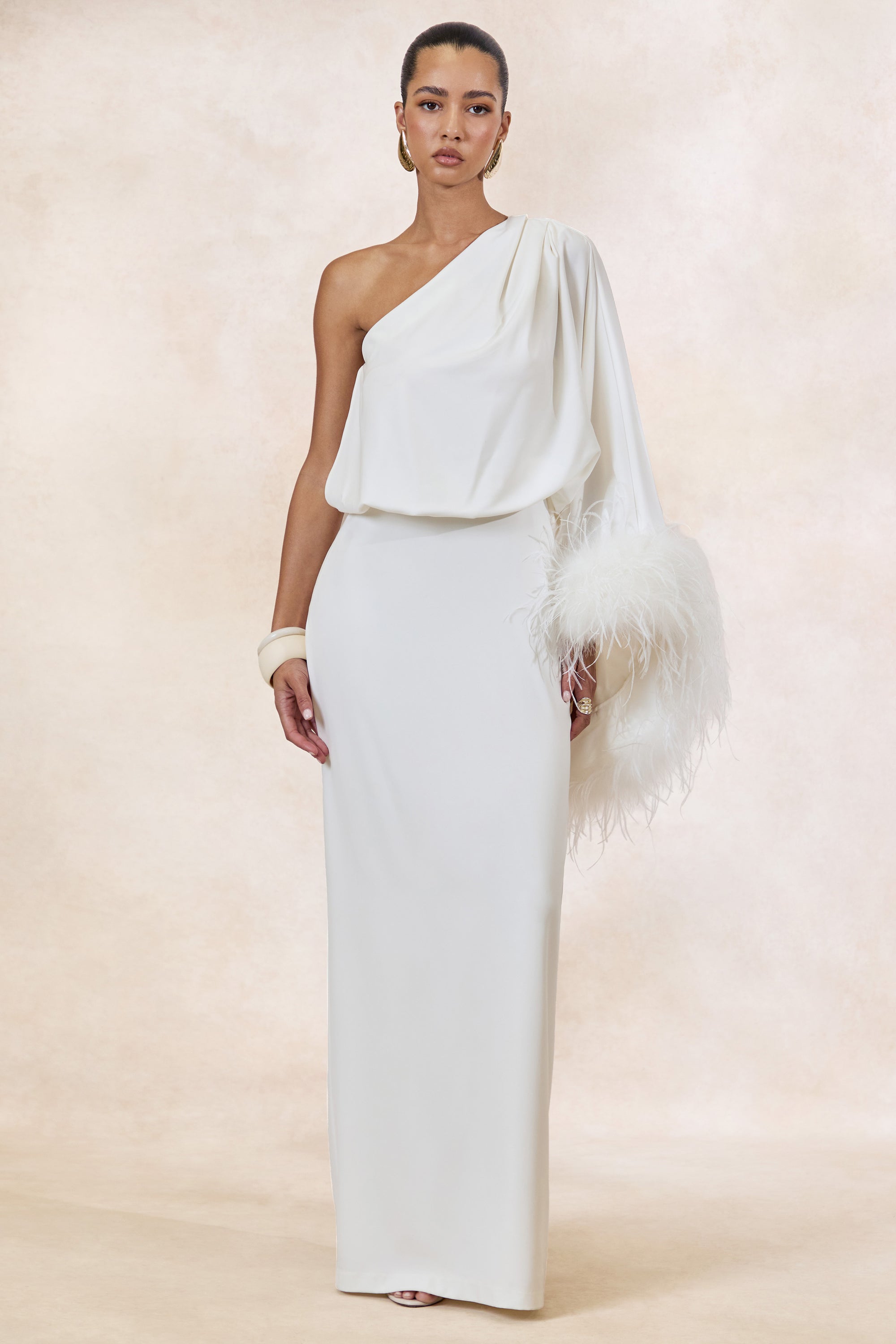 CL136380110 - Felicity _ White Satin Asymmetric-Neck Maxi Dress With Feather Detailing 0.jpg