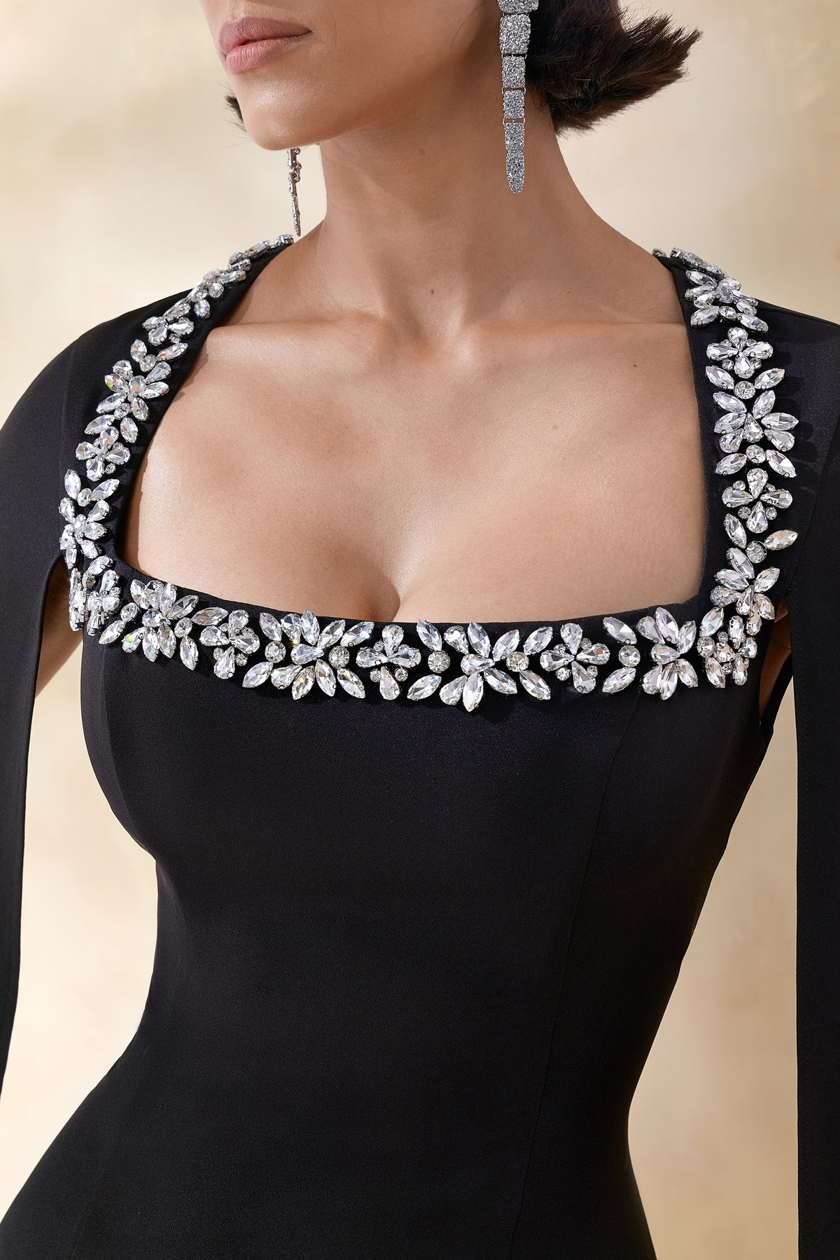 Robe De Soirée Longue Noire à Bretelles - Taille M (38) Avec Détail Argenté