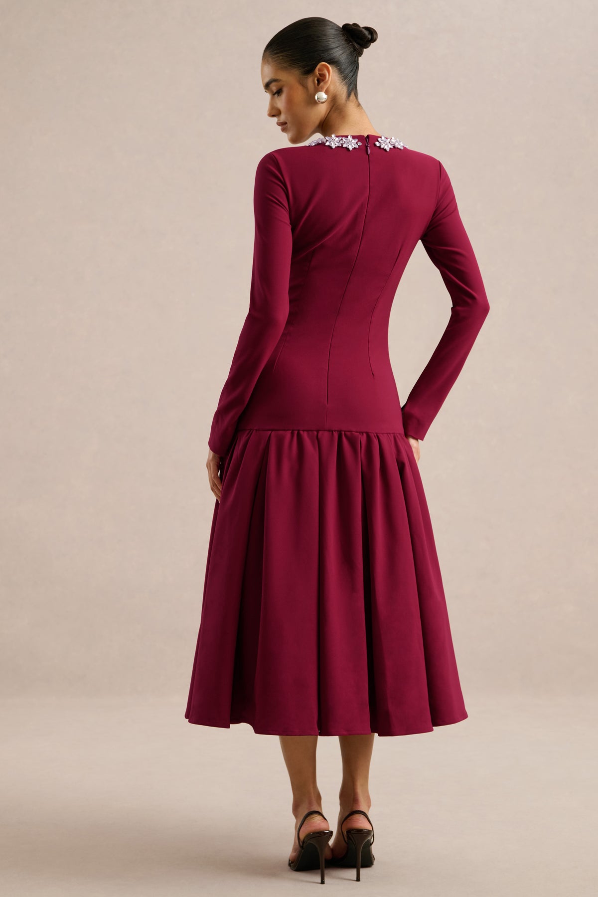 ECM_HR_CL137003069 - Jovana _ Burgundy Hand-Embellished Crew-Neck Midi Dress With Drop Waist5.jpg