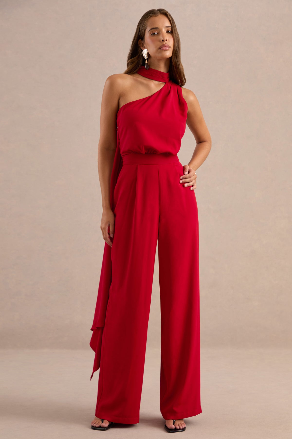 ECM_HR_CL137144100 - Gliselle  Red Asymmetric-Neck Jumpsuit With Scarf Detail0.jpg