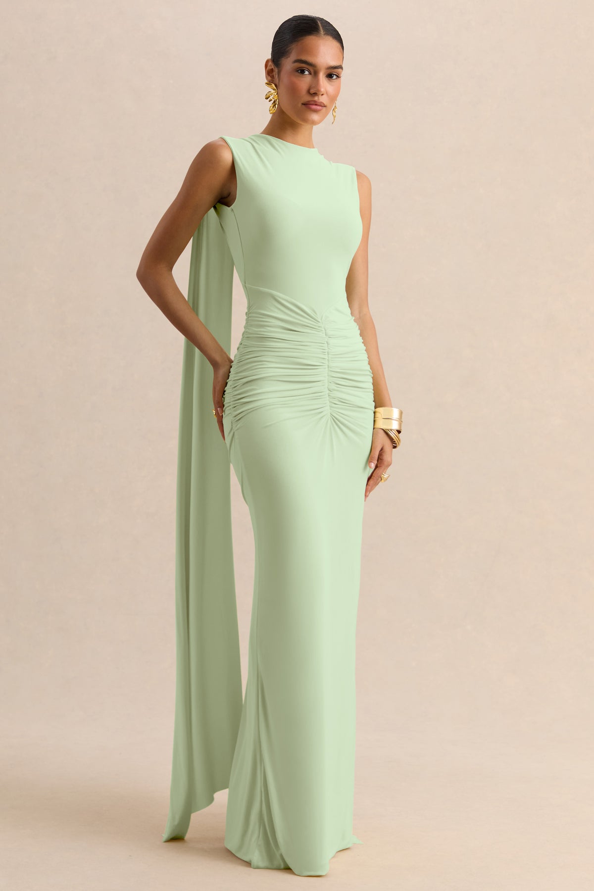 CL137161032 - Premiere | Mint Boat-Neck Maxi Dress With Cape-Sleeves And Open-Back 1.jpg