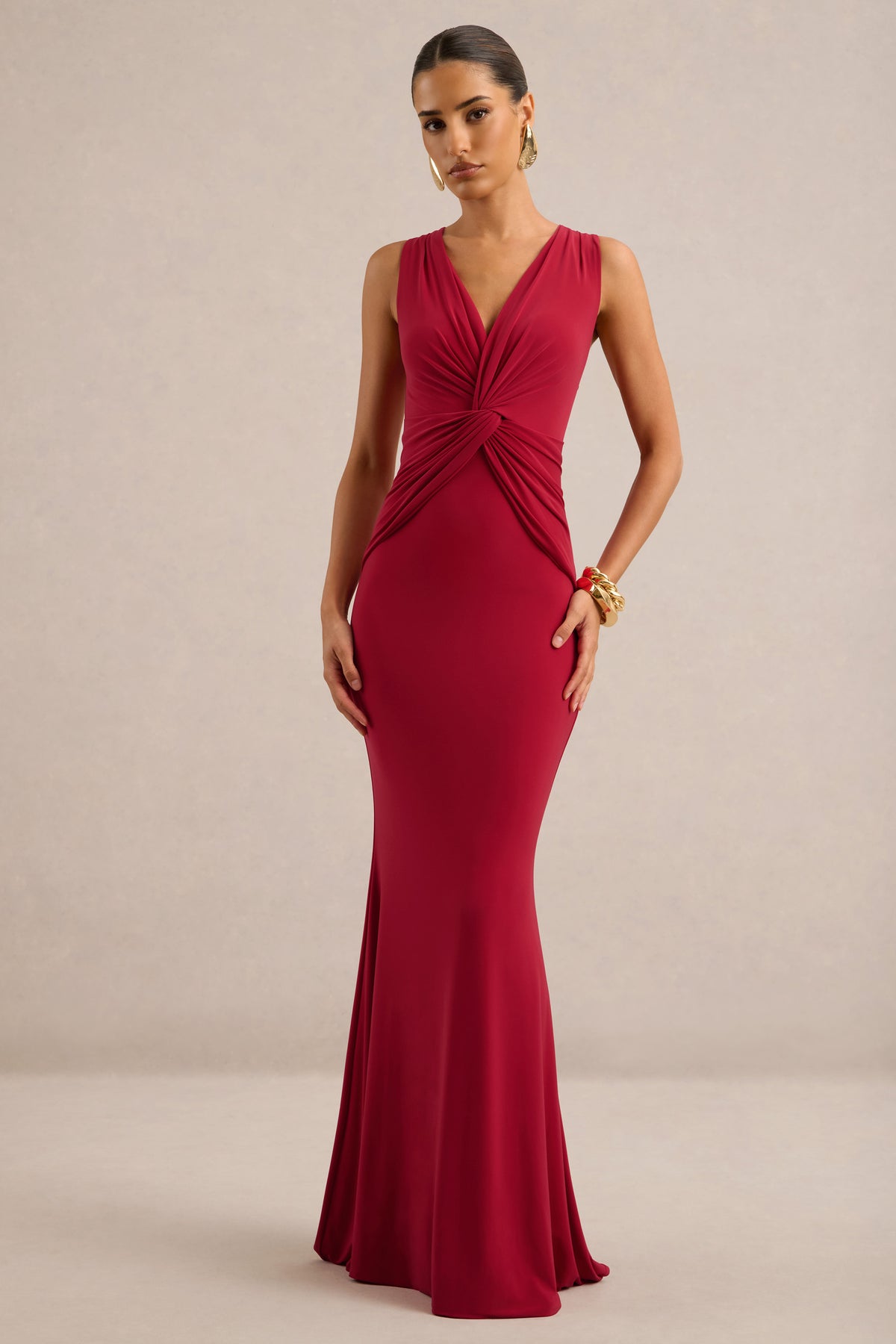 ECM_HR_CL137314100 - Holly _ Red Plunge-Neck Maxi Dress With Twist-Detail0.jpg
