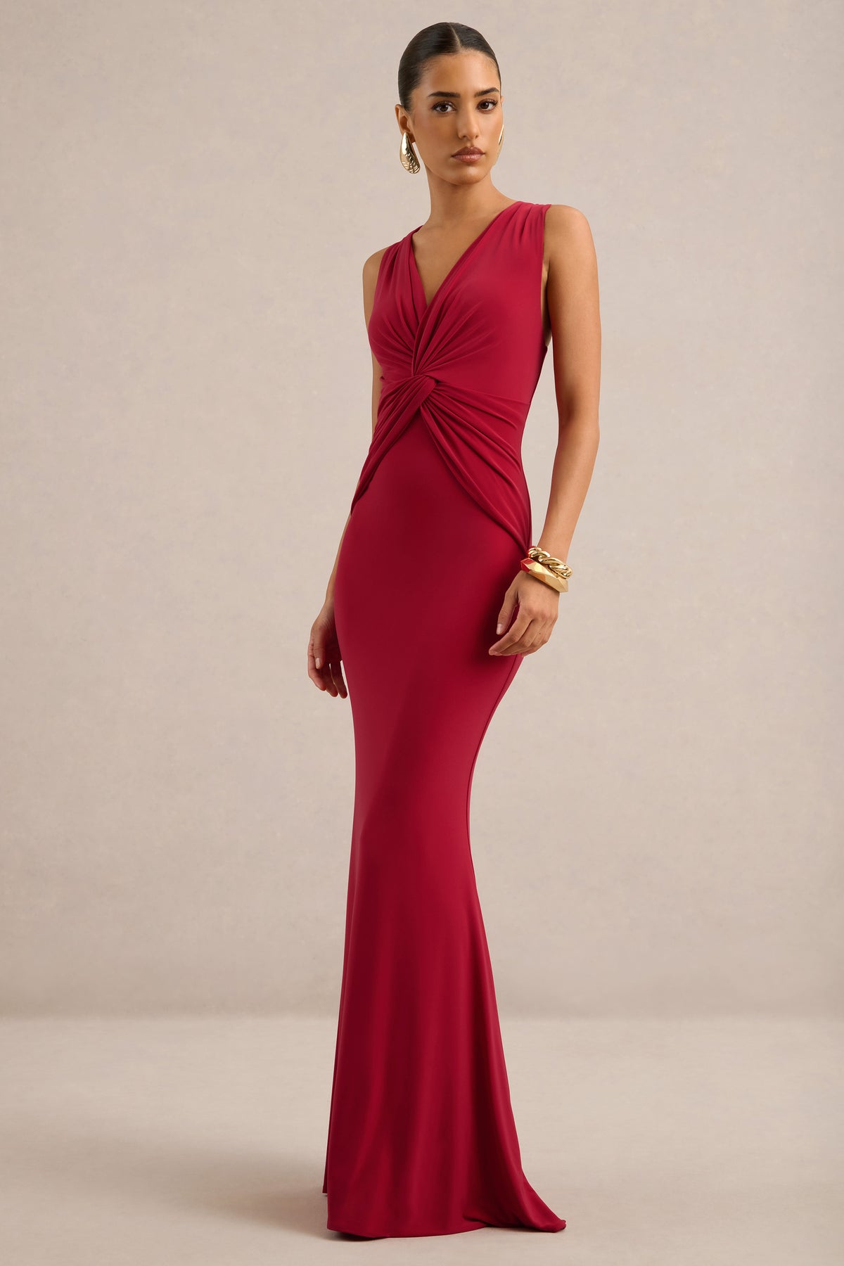 ECM_HR_CL137314100 - Holly _ Red Plunge-Neck Maxi Dress With Twist-Detail1.jpg